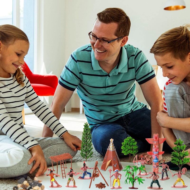 28-Piece Canlierr Native American Indian Plastic Figurines & Model Trees