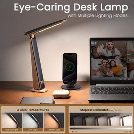 WILIT Foldable Portable Desk Lamp,Battery Operated Rechargeable Lamps Cordless,Eye-Caring LED Table Lamp with 3 Color Temperatures,Stepless Brightness,Desk Lamps for Office Home College Essentials