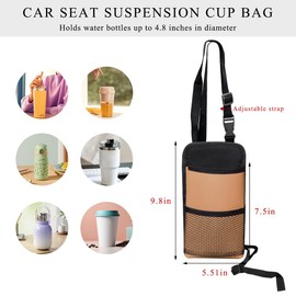 Yourkar 2 in 1 Large Cup Holder, Multifunctional Car Water Bottle Holder Bag with Adjustable Strap, Vehicle Seat Side Storage Hanging Bag with Mesh Pocket, Car Accessories (Khaki)