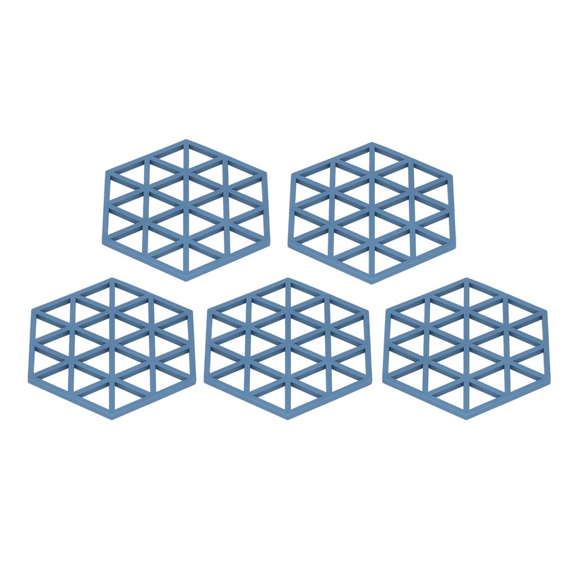 5pcs Table Mats Geometric Hex Shape Hollow Silicone Blue Insulation