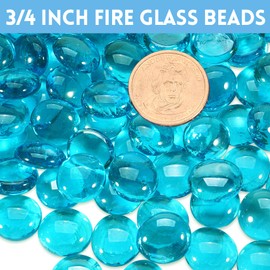 vchin Fire Glass for Propane Fire Pit, Fireplace and Outdoor Decorative. Caribbean Blue Round Fire Pit Glass Rocks 20 Pounds. 3/4 Inch High Luster Fire Glass Beads.