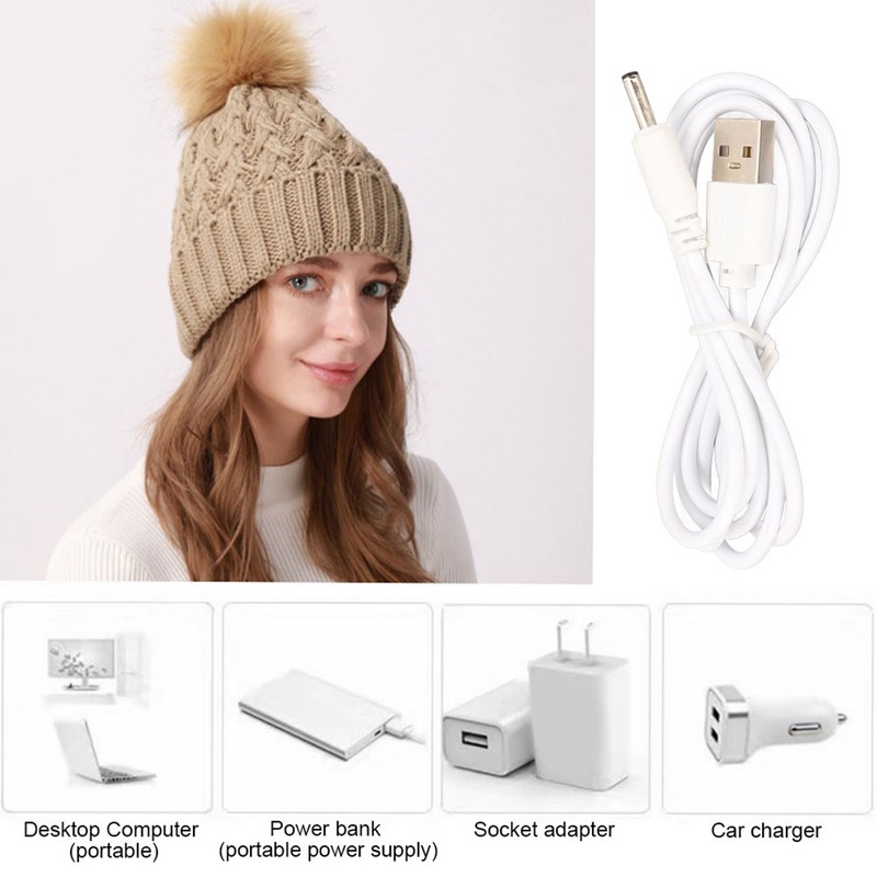 Warm Heating Knitted Hat Electric Soft USB Rechargeable Warming Hat