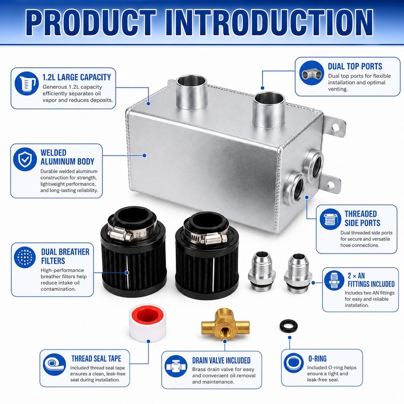 EZPROIT 10AN Oil Catch Can 1.2L Universal Alumium Dual Breather