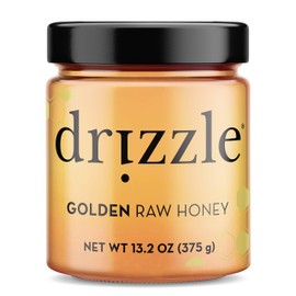 Drizzle Golden Raw Honey - Unfiltered, and Unprocessed - Rich in Nutrients and Beneficial Enzymes - Notes of Dandelion, Mint and Caramel - 100% Raw, Pure Honey - Gluten-Free, Paleo-Friendly (13.2oz)