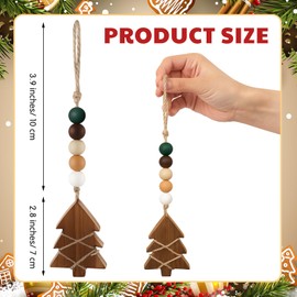 Civaner 6 Pcs Neutral Christmas Tree Hanging Ornament Rustic Wooden Christmas Tree Bead Garland for Xmas New Years Holiday Farmhouse Gift Decor