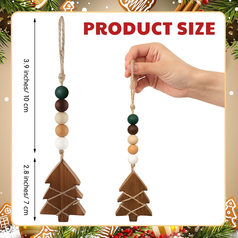Civaner 6 Pcs Neutral Christmas Tree Hanging Ornament Rustic Wooden