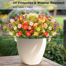 MACTING 12 Bundles Artificial Outdoor Flowers UV Resistant No Fade Flowers Spring Fake Plastic Flowers for Indoor Outside Planters Garden Porch Yard Window Home Decorations(Mix Color)