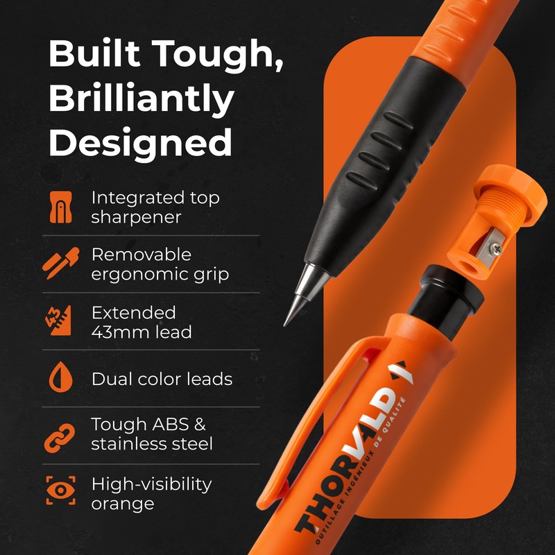 THORVALD 2 Carpenter Pencils Set for Construction - Incl. 38