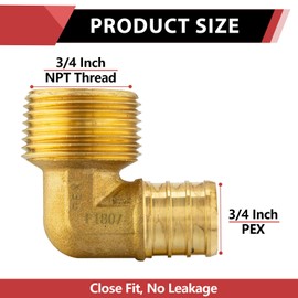 (Pack of 2) EFIELD Barb Crimp Pex 3/4"x 3/4" Male Threaded NPT Elbow Brass Fittings, ASTM F1807
