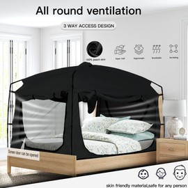 Bed Tent,Portable Privacy Sleeping Bed Canopy,Blackout 90% Drapes for Kids and Adult,Full Size Indoor Space Tent with Breathable Large Mesh Windows(Black, Full)