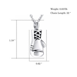 Yuioiow Boxing Glove Urn Necklace for Ashes Stainless Steel Keepsake Pendant Locket Memorial Cremation Jewelry for Men Women (Silver)