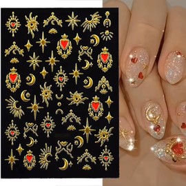 Valentine's Day Nail Art Stickers 5D Valentine's Day Nail Decals with Bronzing Love Heart Star Moon Design Manicure Decal Romantic Valentine's Da Nail Art DIY Decor Supplies for Women 1 Sheets