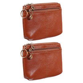 PATIKIL 5" x 3.5" Coin Purse Pouch, 2Pcs Leather Change Purses Small Organizer Bags with Zipper Key Ring for Women Men Home, Brown