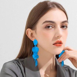 Just Follow Long Acrylic Rose Petal Earrings Dangle Exaggerated Flower Earrings Drop Statement Floral Tassel Earrings for Women (Sky Blue)