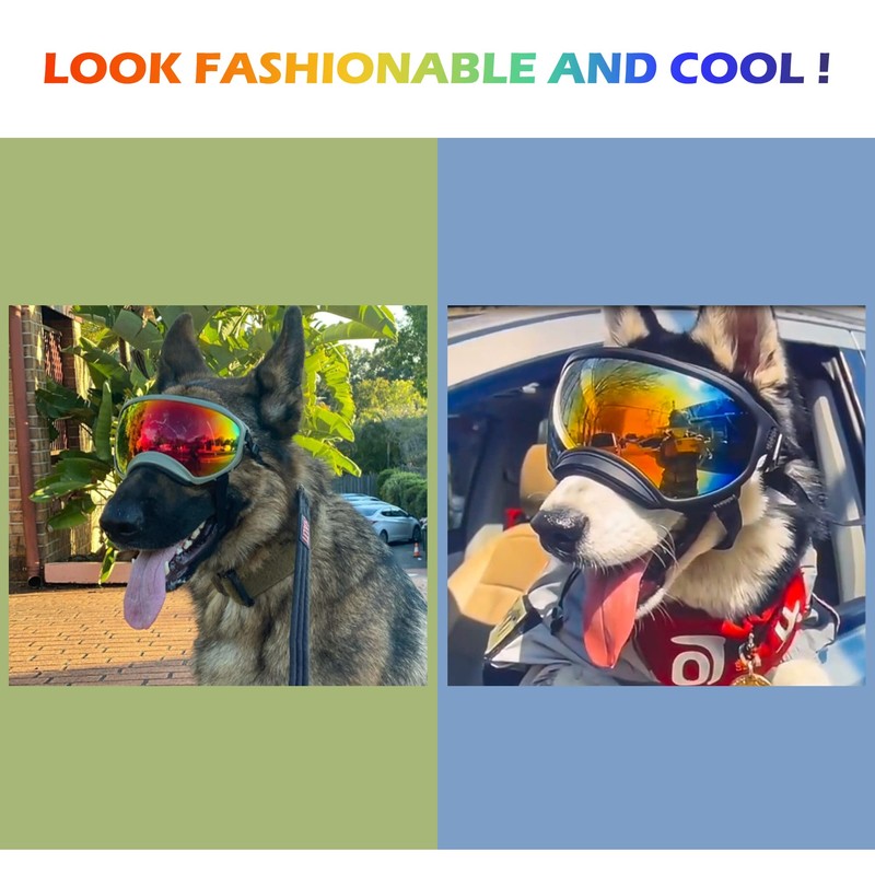 Large Dog Sunglasses with Adjustable Strap UV Protection, Winproof, Suitable