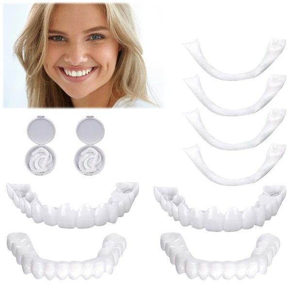 LUFEIS Teeth for Attaching, 2 Pairs of Dentures, Veneers Teeth Set Top and Bottom, Temporary Dentures, Cosmetic Veneers Teeth, for Men and Women, Bad Teeth Whitening Alternative