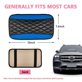 Ohleats Car Center Console Cushion Pad, PU Leather Waterproof Auto Armrest Box Cover Protector, Comfortable Armrest Seat Box Cover Mat, Universal Car Accessories for SUV Truck (Blue)