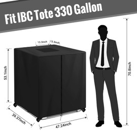 IBC Tote Cover for 330 Gallon ，Zipper 420D Heavy Waterproof Sunscreen Material Water Tank Cover for 330 Gallon 1250L (Black)