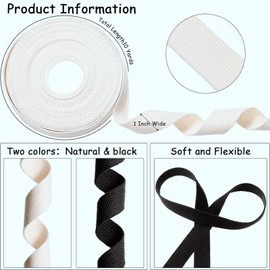 Heavy-Duty Bias Binding Tape - 20 Yards, 1 Inch Wide, Dual-Colored Cotton Webbing for DIY Crafts, Sewing, Home Décor & Outdoor Gear (Black & Natural)