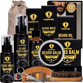 Beard Grooming Kit for Updraed 10 in 1 Beard Care Unique Gifts for Men, Free E-Book, Beard Oil, Beard Brush, Beard Comb, Beard Balm, Beard Shampoo&Mustache Scissors Beard Growth & Trimming KitÂ 