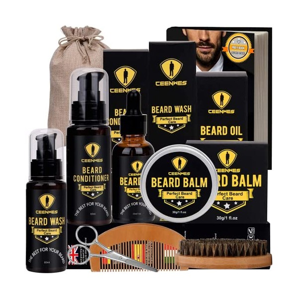 Beard Grooming Kit for Updraed 10 in 1 Beard Care Unique Gifts for Men, Free E-Book, Beard Oil, Beard Brush, Beard Comb, Beard Balm, Beard Shampoo&Mustache Scissors Beard Growth & Trimming KitÂ 