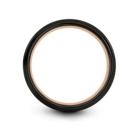Midnight Rose Collection Tungsten Wedding Band Ring 8mm for Men Women 18k Rose Gold Grey Plated Step Bevel Edge Black Brushed Polished Size 9