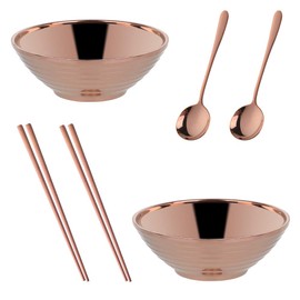 Buy THINGS！ Ramen Noodle Soup Bowl,2 Sets Double Layer 18/8 Stainless Steel Bowl(8 inch), with Matching Spoon and Chopsticks by Buy THINGS!（Copper Gold）, 8inch