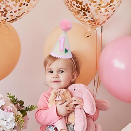 Pink First Birthday Party Crown for Baby Girls - Blush 1st Birthday Hat, Birthday Decoration with Flower