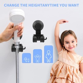 Shower Head Holder, Suction Cup Handheld Shower Head Bracket Adjustable Shower Head Support Bracket Side Hook Wall Mounted Shower Seat for Bathroom(Black)