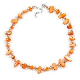 Avalaya Orange Sea Shell and Transparent Orange Glass Bead Necklace - 54cm Long/6cm Extender