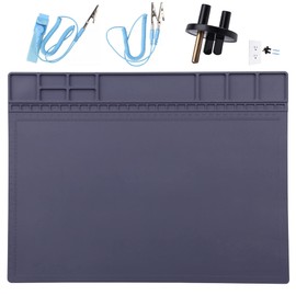 Anti-Static Mat ESD Safe for Electronic Includes ESD Wristband and Grounding Wire, HPFIX Silicone Soldering Repair Mat 932°F Heat Resistant for iPhone iPad iMac, Laptop, Computer, 15.9” x 12” Grey