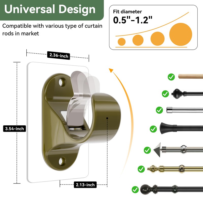 ANDGOO 6 Pack No Hole Curtain Rod Brackets Hangers, Self