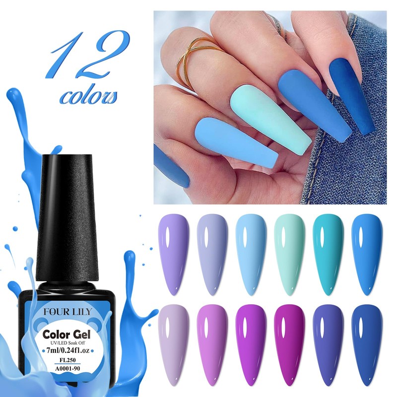 Four Lily Gel Nail Polish Set 12 Colors Sky Blue
