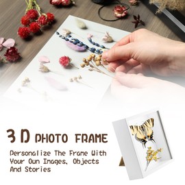 TENGYIF 3D Picture Frame for Filling, 3D Picture Frame, Deep 20 x 20 cm, Object Frame with Transparent Acrylic Glass, Deep Frame for Objects up to 5 cm, 3D Frame, White for Wall Hanging or Desktop