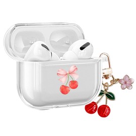 Cute Case for AirPods 3 with Keychain Carabiner,Cherry and Bow Soft TPU Clear Protective Cover for Girls Women (Cherry and Bow 4)