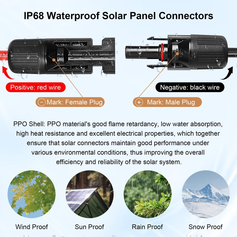 Solar Panel Extension Cable - 10AWG 10FT Solar Wire with