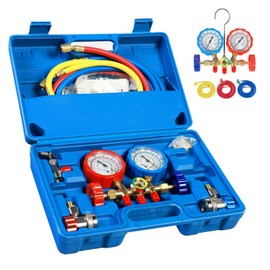 AC Gauges 3 Way Ac Manifold Gauge Set for R134a R12 R22 R502 Automotive Ac HVAC Gauge with 5FT 3-Color Hoses