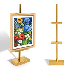 Adjustable Tabletop Easel Stand, Tabletop Picture Frame Stand Up to 28" H, Picture Frame Holder Stand, Table Easels for Display, Metal Standing Easel for Display Photos, Artwork, Signs, Canvas (Gold)