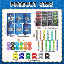 FACLJSSX Video Game Party Bag Fillers, Gaming Party Favours, Gift Bags Tattoos Stickers Keychain Notebooks Bookmark Slap Bracelet for Birthday Party Decorations Supplies