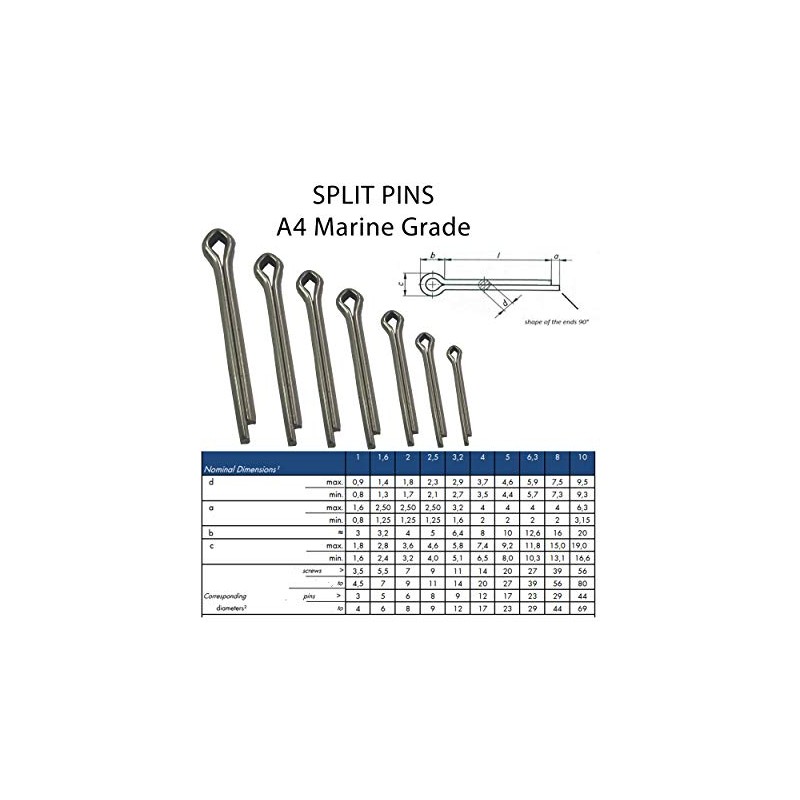 Split Cotter Pins Stainless Steel Marine Grade (Pack of 20)