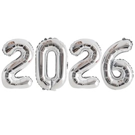 GOER 2026 Foil Number Balloons for 2026 New Year Eve Festival Party Supplies Graduation Decorations (Silver,16 Inch)