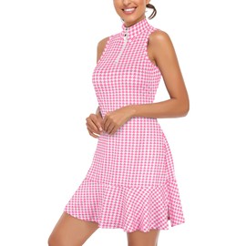 Womens Tennis Dress,Cucuchy Golf Dresses for Women with Pockets and Shorts Soft Stretchy Polyester Athletic Outfits Quick Dry Sleeveless Zip Up Sports Clothes Pink M