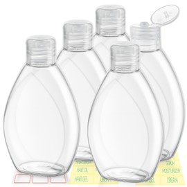 Wowang Travel Shampoo and Conditioner Bottles 6.9oz 5 Pack Leak Proof Plastic Squeeze Bottles with Flip Cap Refillable Toiletry Bottle Empty Containers for Shampoo Conditioner Body Wash(Clear)