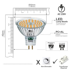 CNSGO GU5.3 LED Glühbirne Warmweiss 2700K 615 Lumen, 6er-Pack, 6.5W Ersatz 50W MR16 Halogenlampe, Abstrahlwinkel 120° Leuchtmittel, AC/DC 12V Flickerfreie Nicht Dimmbare Energiesparlampen