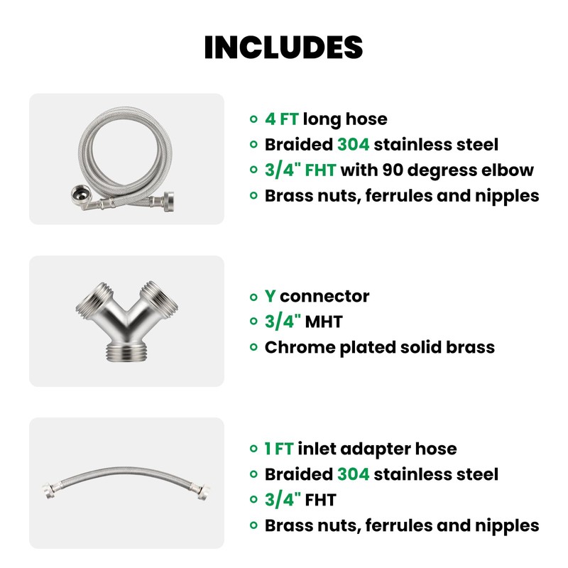 Watflow 4FT Steam Dryer Hose Installation Kit with 3/4" FHT