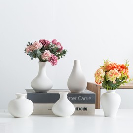 Kendiis Small Ceramic Vase Set of 5, Modern White Vase, Bud Vase, Boho Decorative Vase for Fireplace, Entryway and Living Room, Centerpiece Table Decorations
