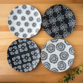 MEDALLION TT20744374 Medallion Medium Plate, Salad Plate, Plate, 4 Types, Assorted Patterns, Tableware Set, Monotone Pattern, 8.7 inches (22 cm), 7.4 oz (210 g), Outdoor Tableware, Lightweight,