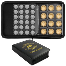 Vicloon Coin Scrapbook 420 Pockets, 2 Euro Universal Premium Coin Album 3.5 x 3.5 cm/4.5 x 4.5 cm, Coin Storage Album, Transparent Collector Coin Album for Coins, Stamps, Medals, Badges