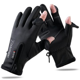 VADO VLTRA Winter Fishing Gloves, Men and Women Winter Fishing 2 Finger Flip Padded Bike Gloves Non-slip Touch Screen with Zipper, Fingerless Gloves for Running Hiking