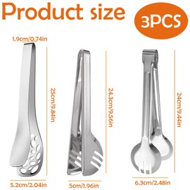 YanBous 3 Piece Stainless Steel Kitchen Tongs Set - Versatile Use as Oil Strainer Tongs, Pasta Tongs, Salad Tongs, BBQ Tongs - Ideal for Pasta, Salad, BBQ and More